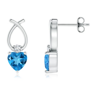 5mm AAAA Heart Shaped Swiss Blue Topaz Ribbon Earrings in S999 Silver