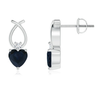 4mm A Heart Shaped Blue Sapphire Ribbon Earrings with Diamond in P950 Platinum