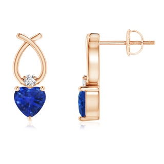 4mm AAA Heart Shaped Blue Sapphire Ribbon Earrings with Diamond in 9K Rose Gold