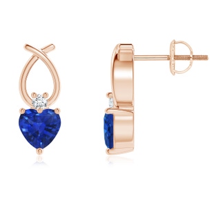 4mm AAA Heart Shaped Blue Sapphire Ribbon Earrings with Diamond in Rose Gold