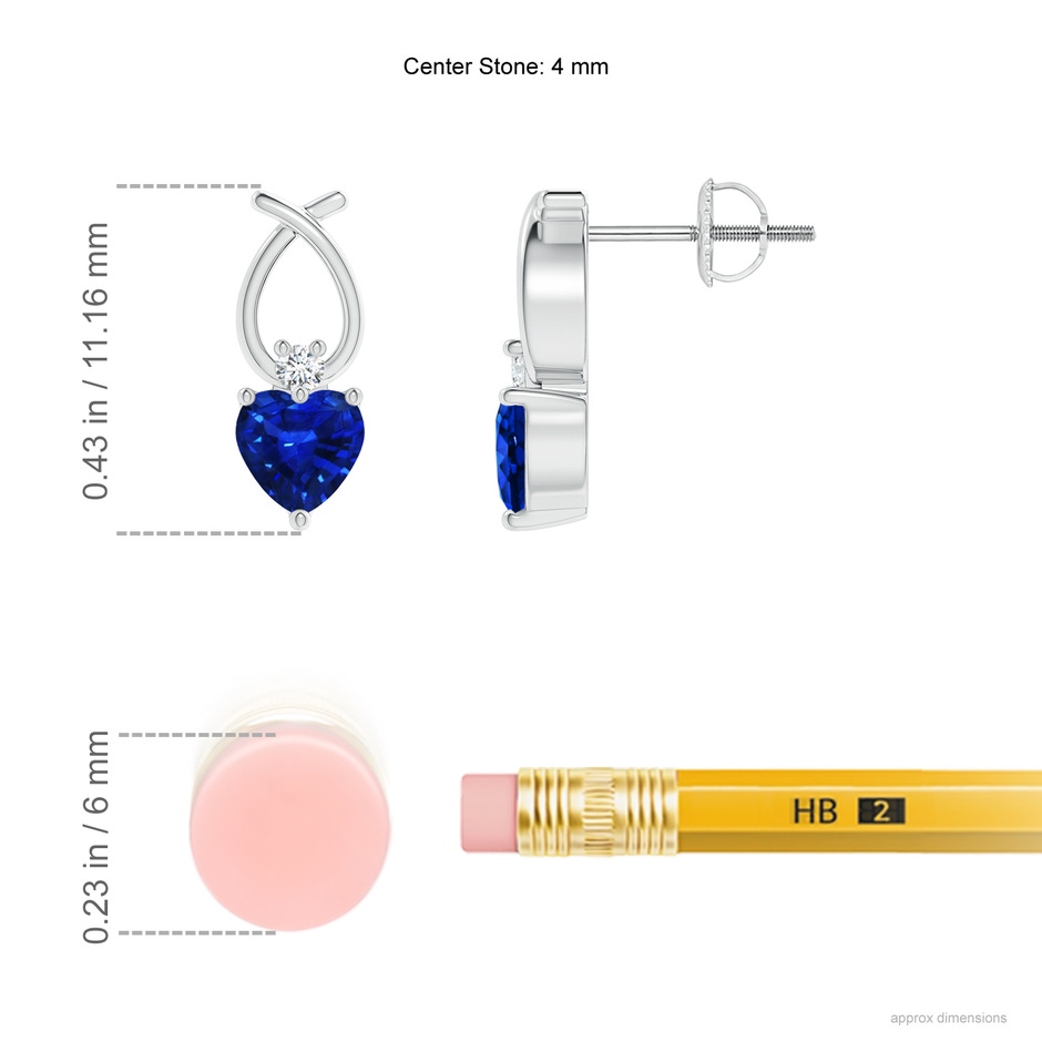 4mm AAAA Heart Shaped Blue Sapphire Ribbon Earrings with Diamond in P950 Platinum ruler