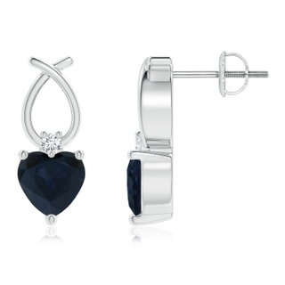 5mm A Heart Shaped Blue Sapphire Ribbon Earrings with Diamond in P950 Platinum