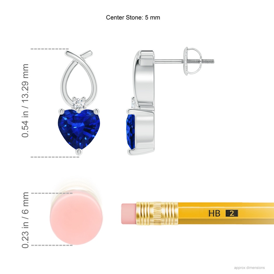 5mm AAAA Heart Shaped Blue Sapphire Ribbon Earrings with Diamond in P950 Platinum ruler
