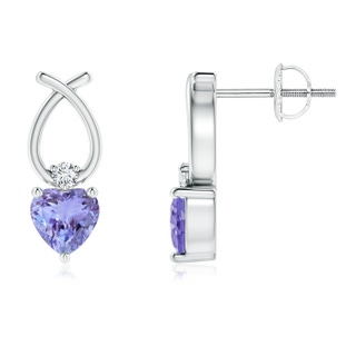 4mm AA Heart Shaped Tanzanite Ribbon Earrings with Diamond in P950 Platinum
