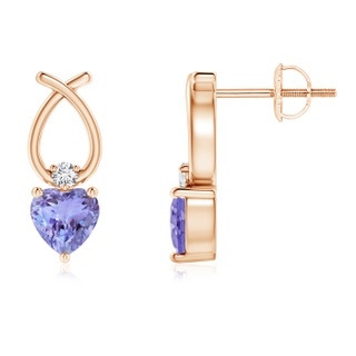 4mm AA Heart Shaped Tanzanite Ribbon Earrings with Diamond in Rose Gold