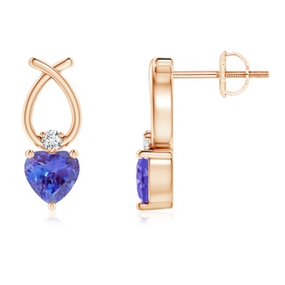 4mm AAA Heart Shaped Tanzanite Ribbon Earrings with Diamond in Rose Gold