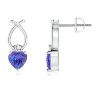 4mm AAA Heart Shaped Tanzanite Ribbon Earrings with Diamond in White Gold