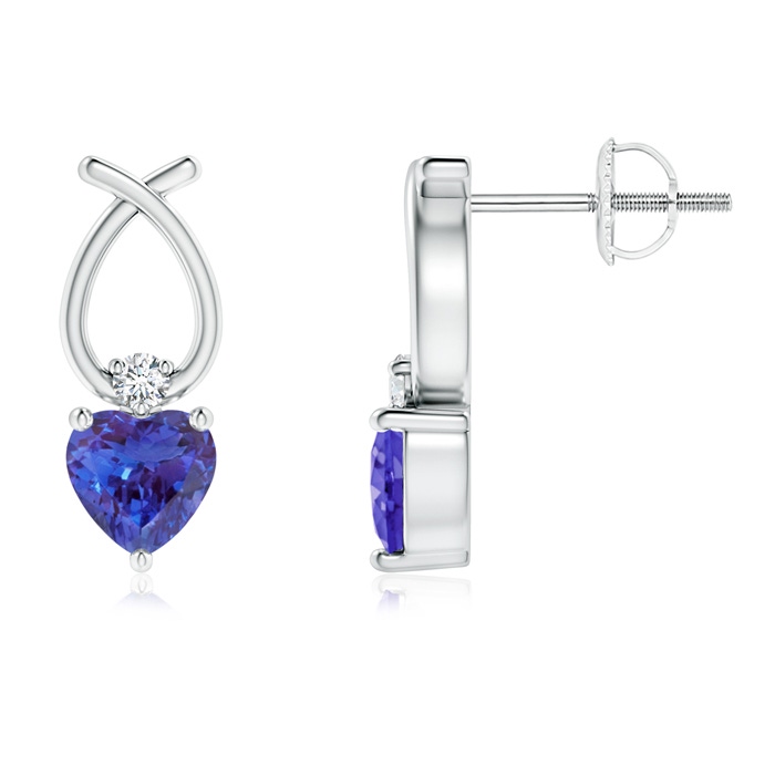 4mm AAAA Heart Shaped Tanzanite Ribbon Earrings with Diamond in P950 Platinum