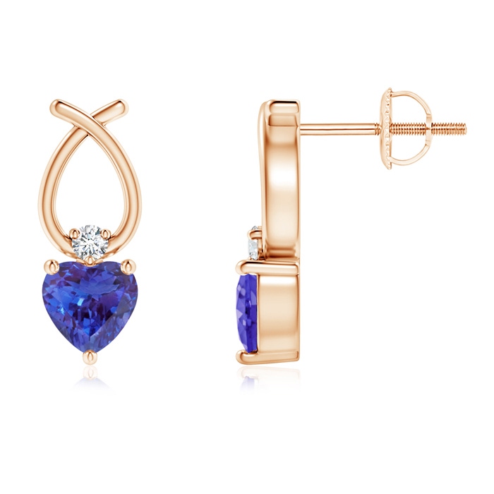 4mm AAAA Heart Shaped Tanzanite Ribbon Earrings with Diamond in Rose Gold 