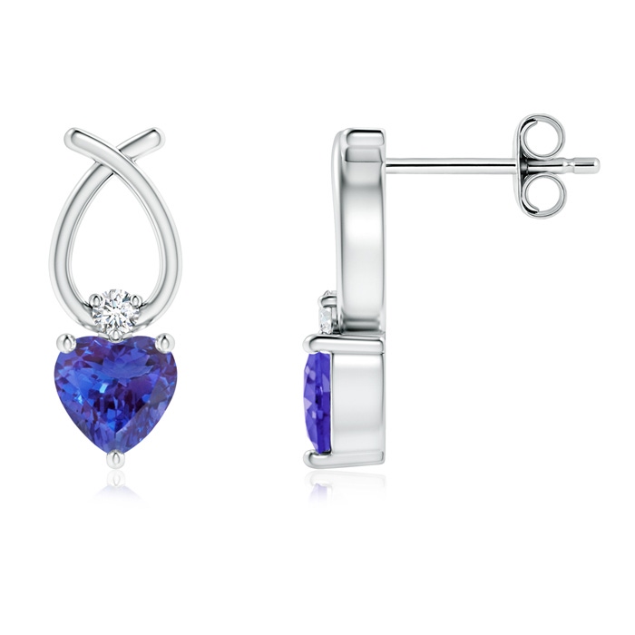4mm AAAA Heart Shaped Tanzanite Ribbon Earrings with Diamond in S999 Silver 