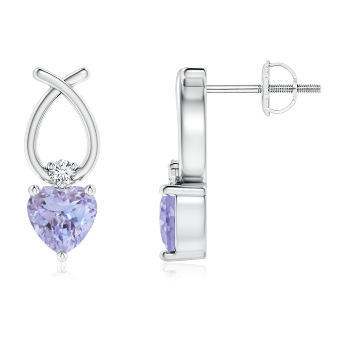 5mm A Heart Shaped Tanzanite Ribbon Earrings with Diamond in White Gold 