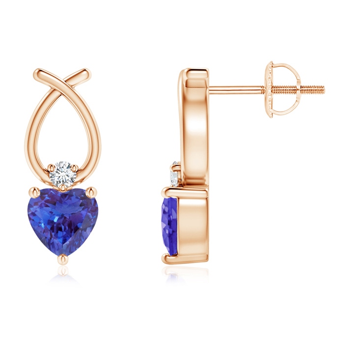 5mm AAAA Heart Shaped Tanzanite Ribbon Earrings with Diamond in Rose Gold 