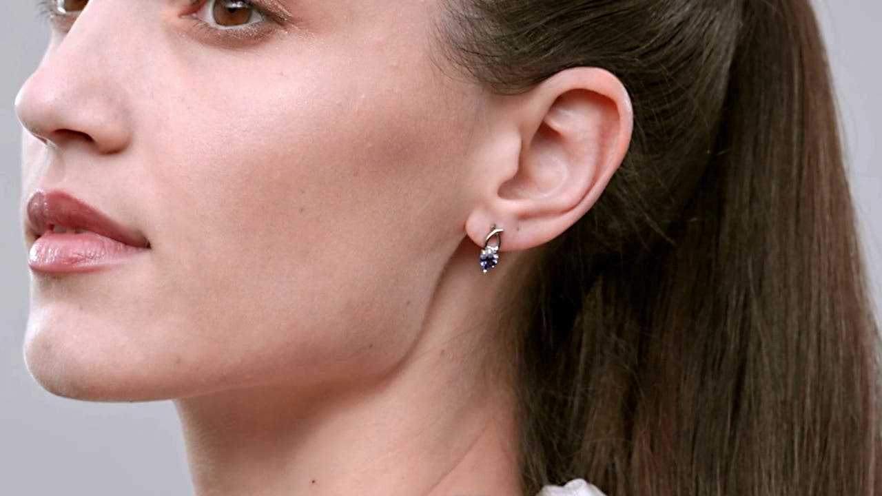 Heart Shaped Tanzanite Ribbon Earrings with Diamond | Angara