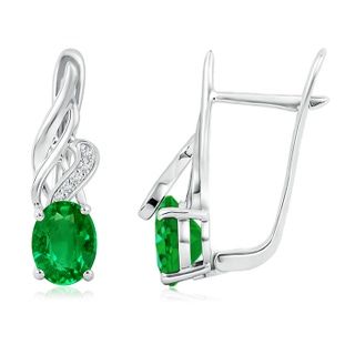 8x6mm AAAA Oval Emerald Swirl Earrings with Diamond Accents in P950 Platinum