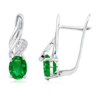 8x6mm AAAA Oval Emerald Swirl Earrings with Diamond Accents in White Gold