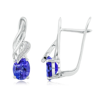 8x6mm AAA Oval Tanzanite Swirl Earrings with Diamond Accents in White Gold