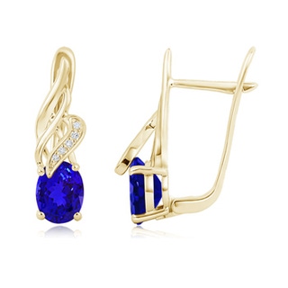 8x6mm AAAA Oval Tanzanite Swirl Earrings with Diamond Accents in Yellow Gold