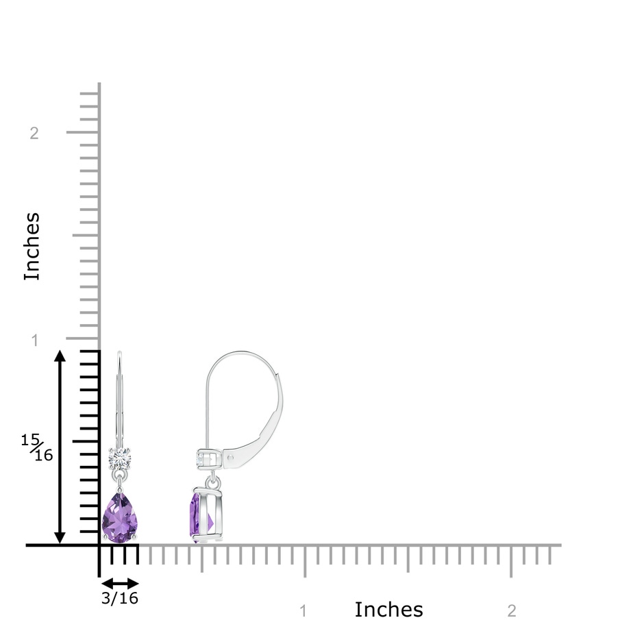 6x4mm A Pear Amethyst Leverback Drop Earrings with Diamond in P950 Platinum ruler