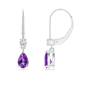 6x4mm AAA Pear Amethyst Leverback Drop Earrings with Diamond in White Gold