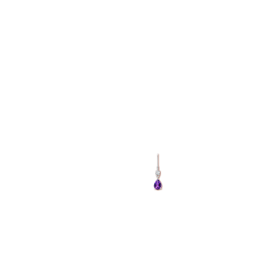 7x5mm AAAA Pear Amethyst Leverback Drop Earrings with Diamond in White Gold ear