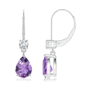 8x6mm A Pear Amethyst Leverback Drop Earrings with Diamond in P950 Platinum