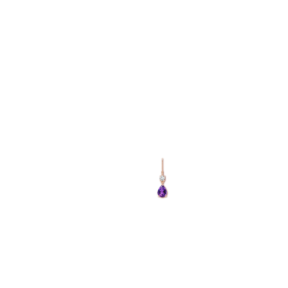 8x6mm AAAA Pear Amethyst Leverback Drop Earrings with Diamond in Rose Gold body-ear