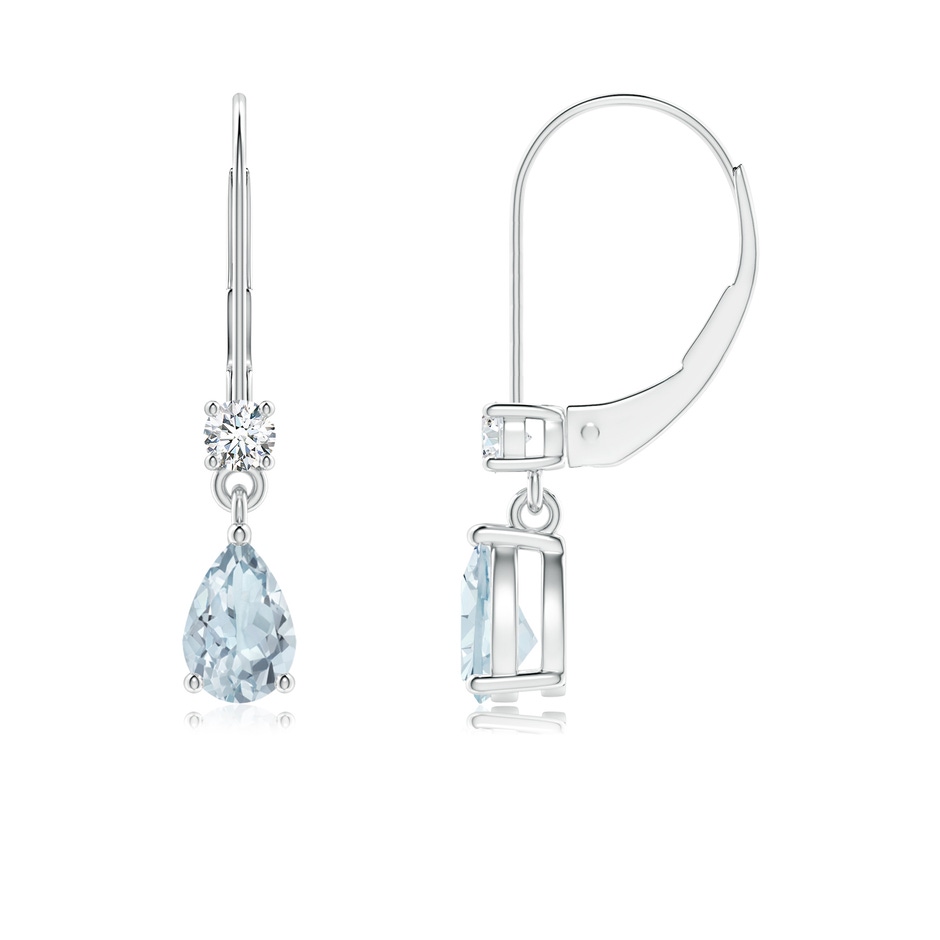 6x4mm A Pear Aquamarine Leverback Drop Earrings with Diamond in P950 Platinum 