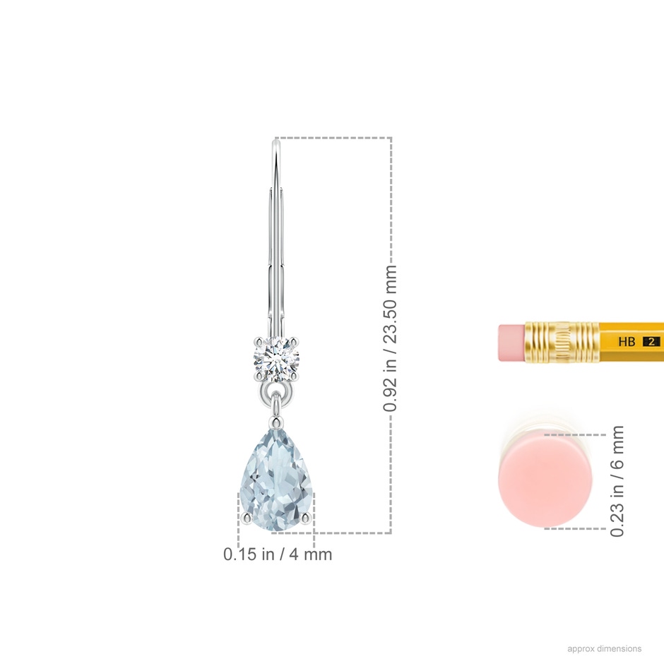 6x4mm A Pear Aquamarine Leverback Drop Earrings with Diamond in P950 Platinum ruler