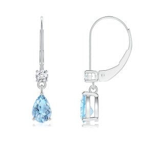 6x4mm AAA Pear Aquamarine Leverback Drop Earrings with Diamond in White Gold