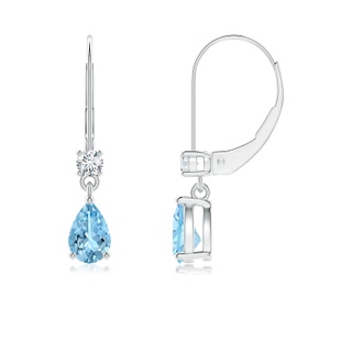 6x4mm AAAA Pear Aquamarine Leverback Drop Earrings with Diamond in P950 Platinum