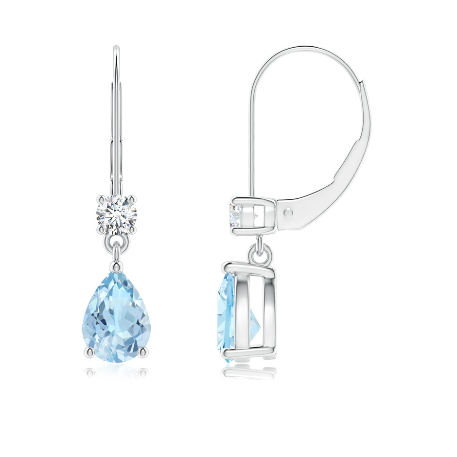 7x5mm AAA Pear Aquamarine Leverback Drop Earrings with Diamond in P950 Platinum 