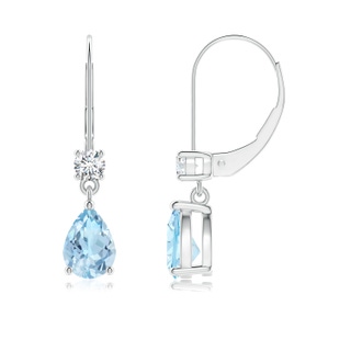 7x5mm AAA Pear Aquamarine Leverback Drop Earrings with Diamond in White Gold