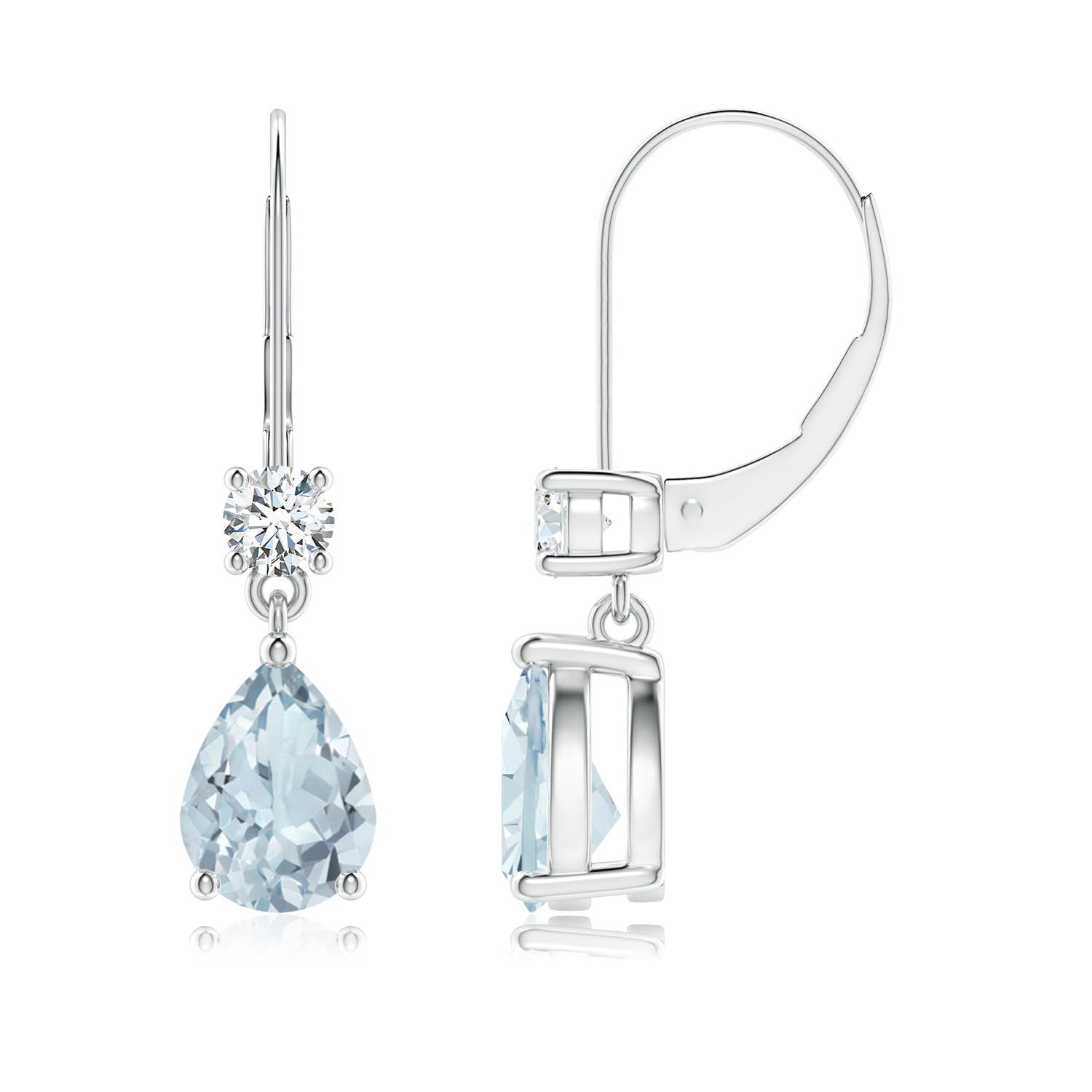 8x6mm A Pear Aquamarine Leverback Drop Earrings with Diamond in P950 Platinum