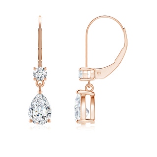 7x5mm GVS2 Pear Diamond Leverback Drop Earrings with Diamond Accent in Rose Gold