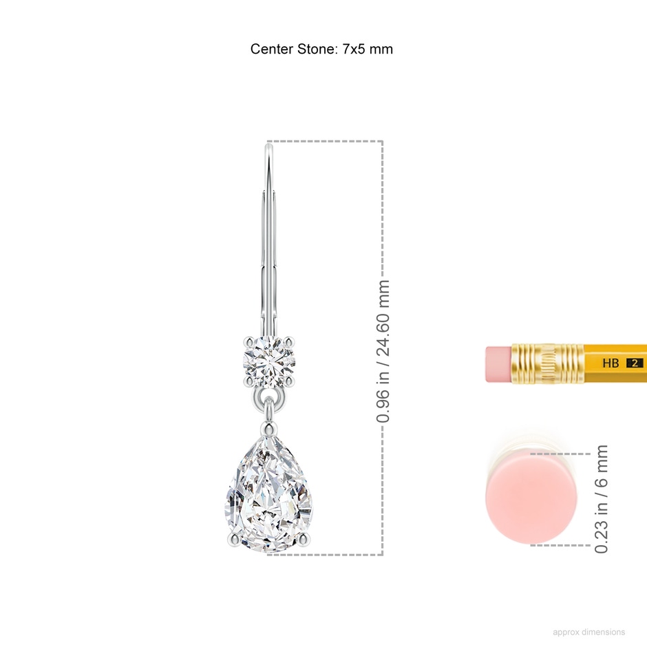 7x5mm HSI2 Pear Diamond Leverback Drop Earrings with Diamond Accent in White Gold ruler