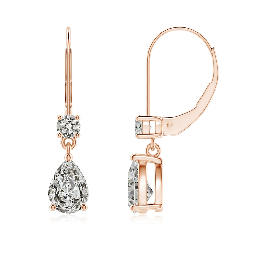 7x5mm KI3 Pear Diamond Leverback Drop Earrings with Diamond Accent in Rose Gold 