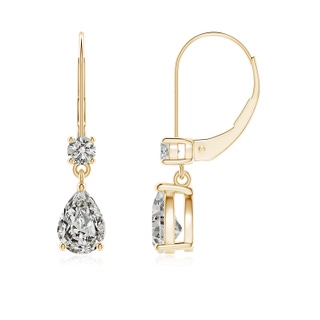 7x5mm KI3 Pear Diamond Leverback Drop Earrings with Diamond Accent in Yellow Gold