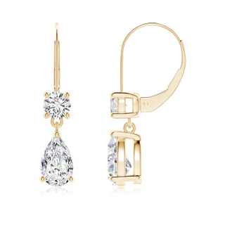 8x5mm HSI2 Pear Diamond Leverback Drop Earrings with Diamond Accent in 9K Yellow Gold