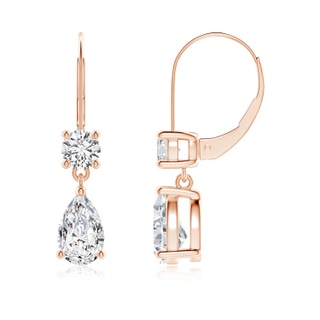 8x5mm HSI2 Pear Diamond Leverback Drop Earrings with Diamond Accent in Rose Gold