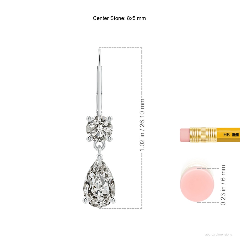 8x5mm KI3 Pear Diamond Leverback Drop Earrings with Diamond Accent in P950 Platinum ruler