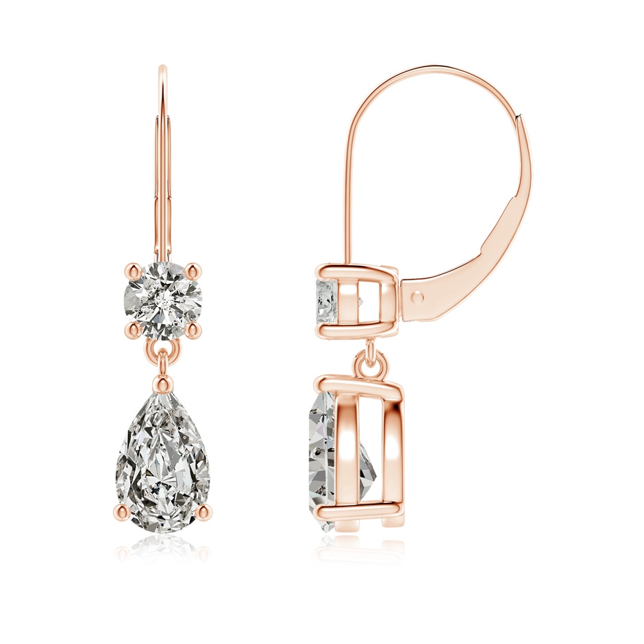 8x5mm KI3 Pear Diamond Leverback Drop Earrings with Diamond Accent in Rose Gold 