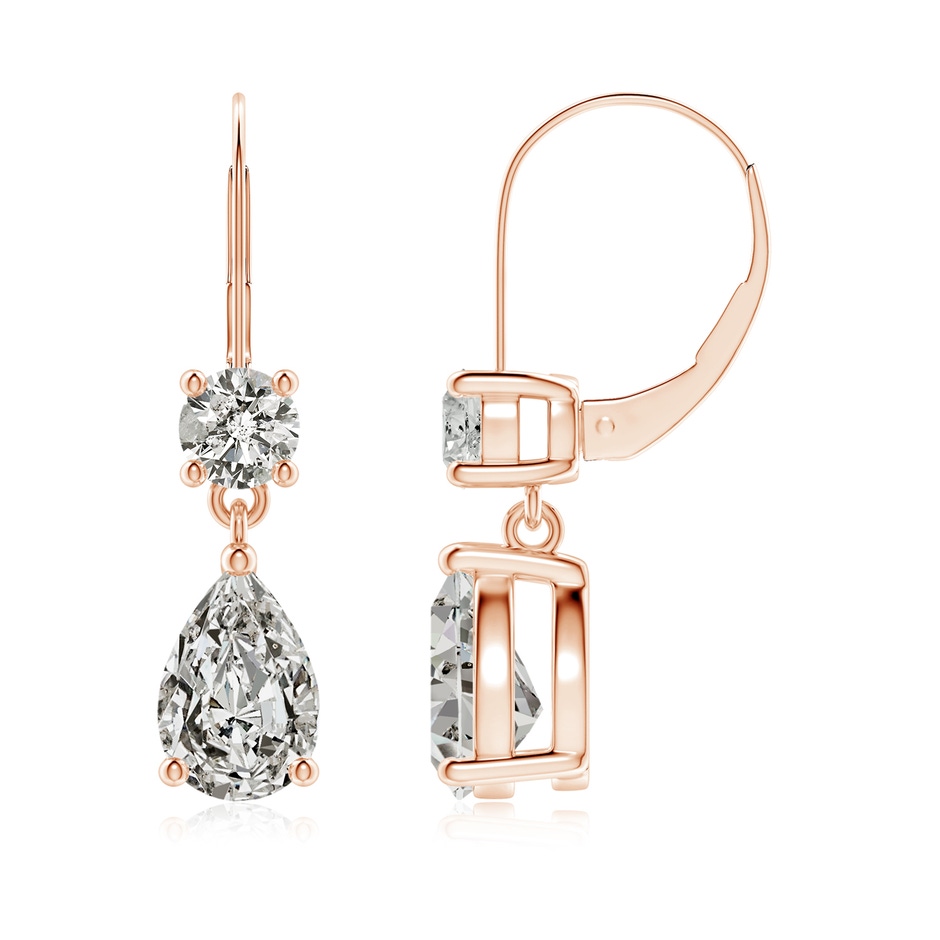 9x6mm KI3 Pear Diamond Leverback Drop Earrings with Diamond Accent in Rose Gold 