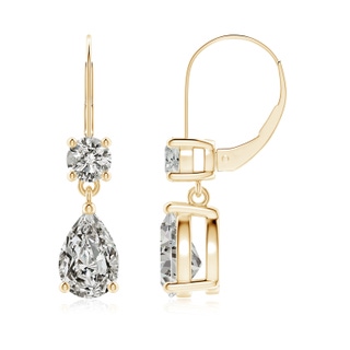 9x6mm KI3 Pear Diamond Leverback Drop Earrings with Diamond Accent in Yellow Gold