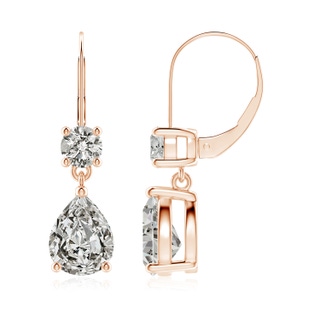 9x7mm KI3 Pear Diamond Leverback Drop Earrings with Diamond Accent in Rose Gold