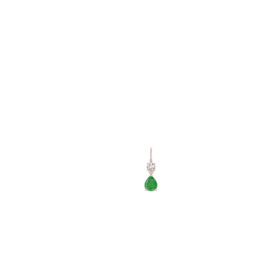 10x8mm A Pear Emerald Leverback Drop Earrings with Diamond in Rose Gold ear