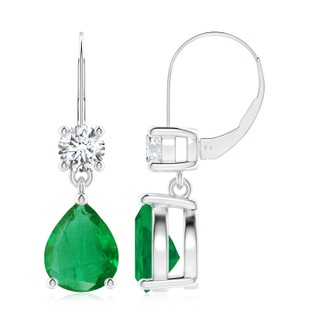 10x8mm AA Pear Emerald Leverback Drop Earrings with Diamond in P950 Platinum