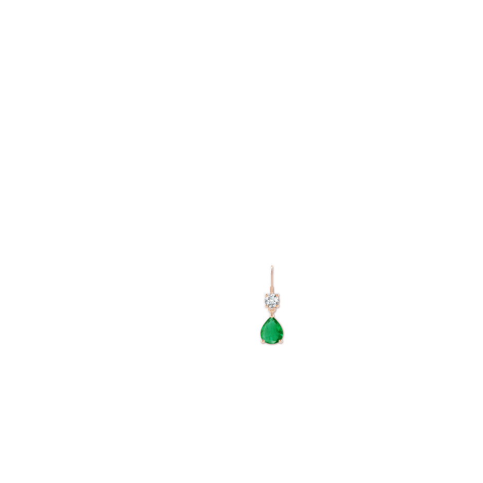 10x8mm AA Pear Emerald Leverback Drop Earrings with Diamond in Rose Gold ear