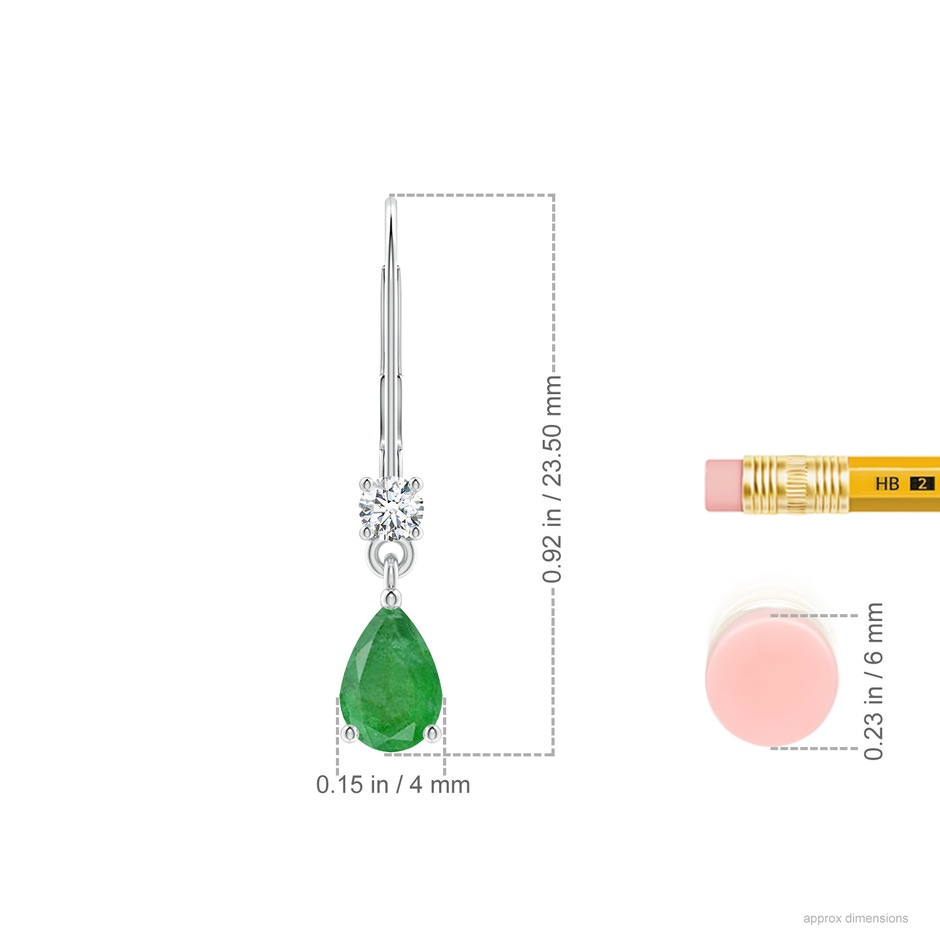 6x4mm A Pear Emerald Leverback Drop Earrings with Diamond in White Gold ruler