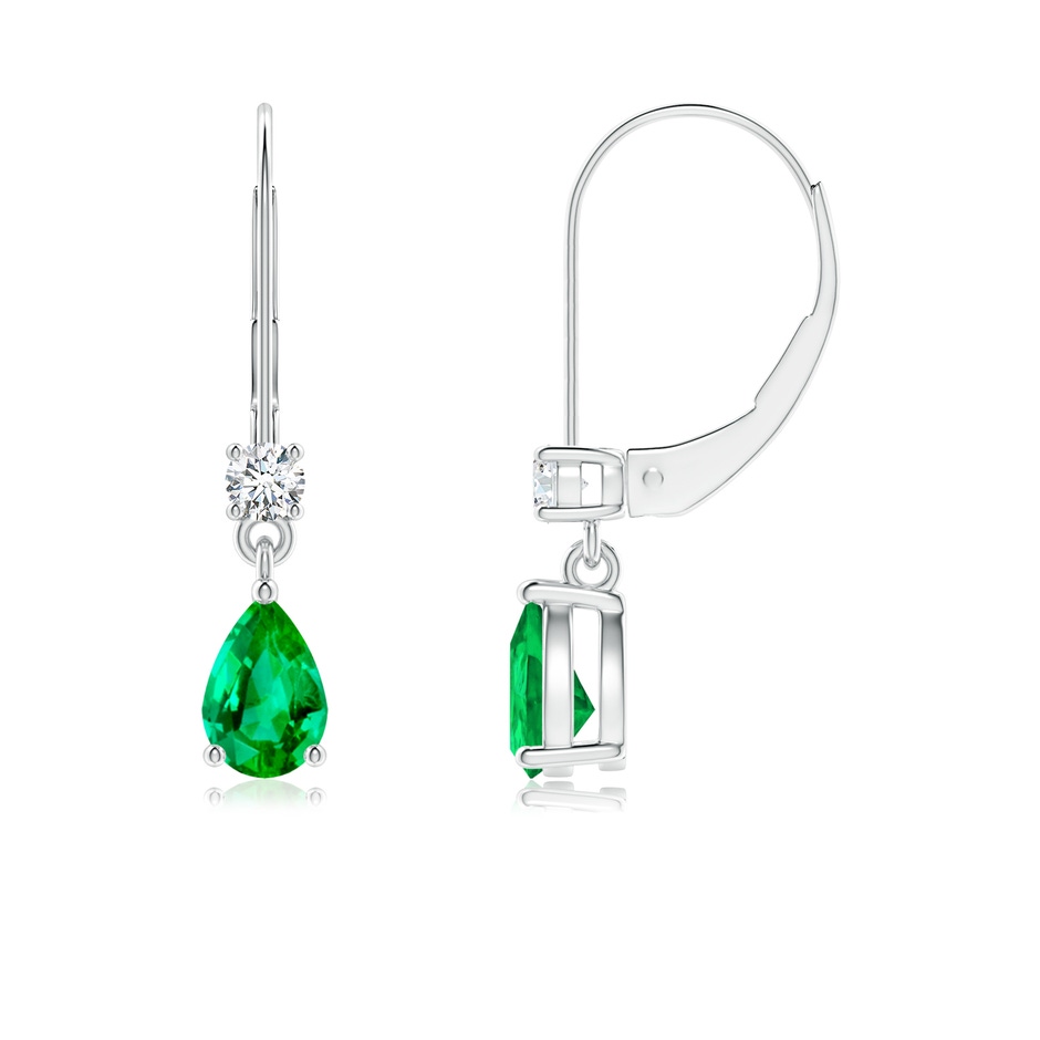 6x4mm AAA Pear Emerald Leverback Drop Earrings with Diamond in P950 Platinum 