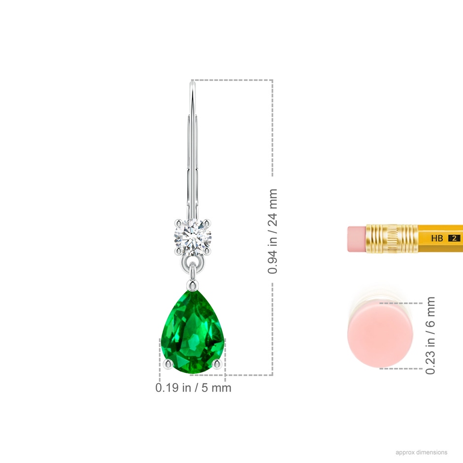 7x5mm AAAA Pear Emerald Leverback Drop Earrings with Diamond in P950 Platinum ruler